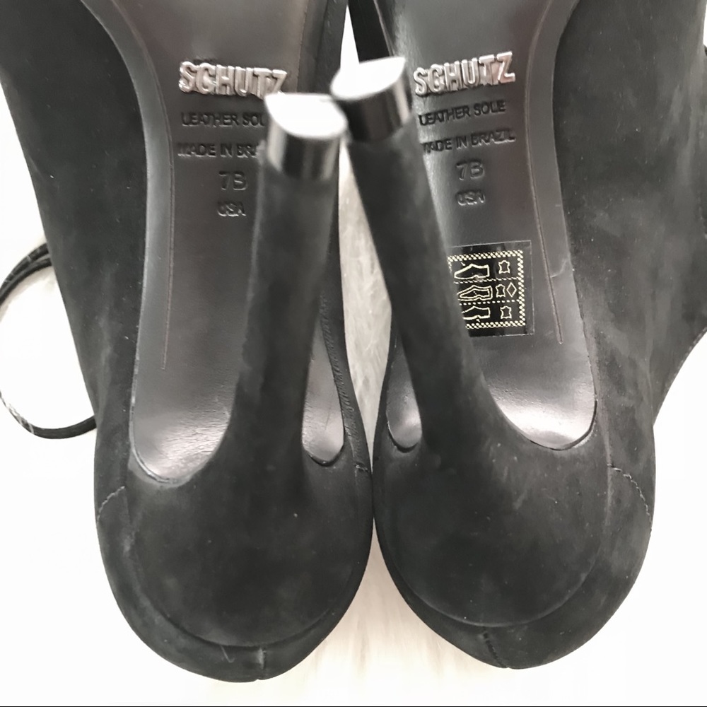 SCHUTZ Natalie Suede Lace Up Pump Black Bootie US7 - Picture 8 of 8